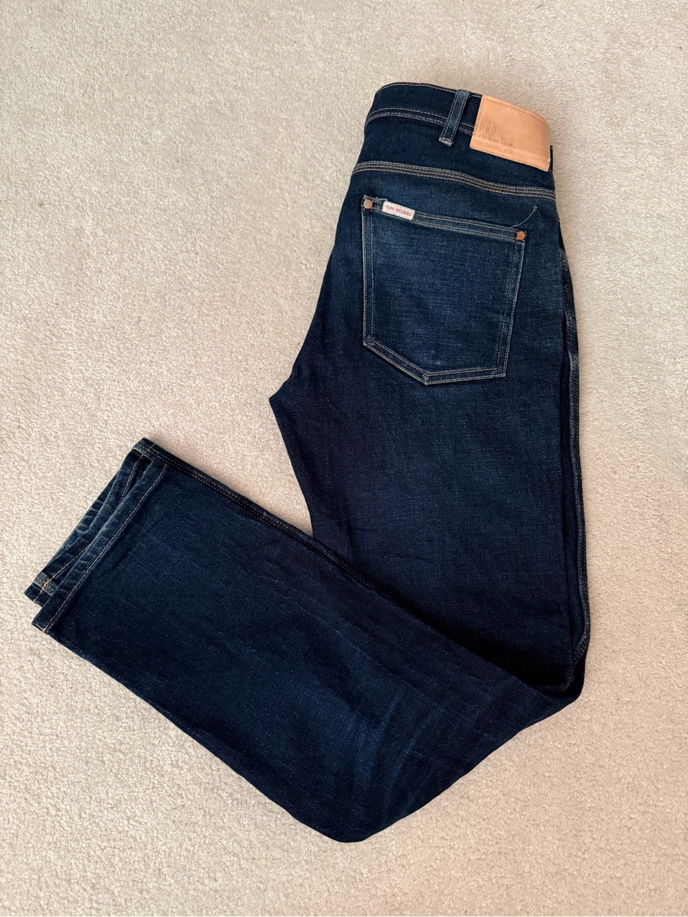 Topo Designs Dark Blue Slim Straight Jeans 32x30